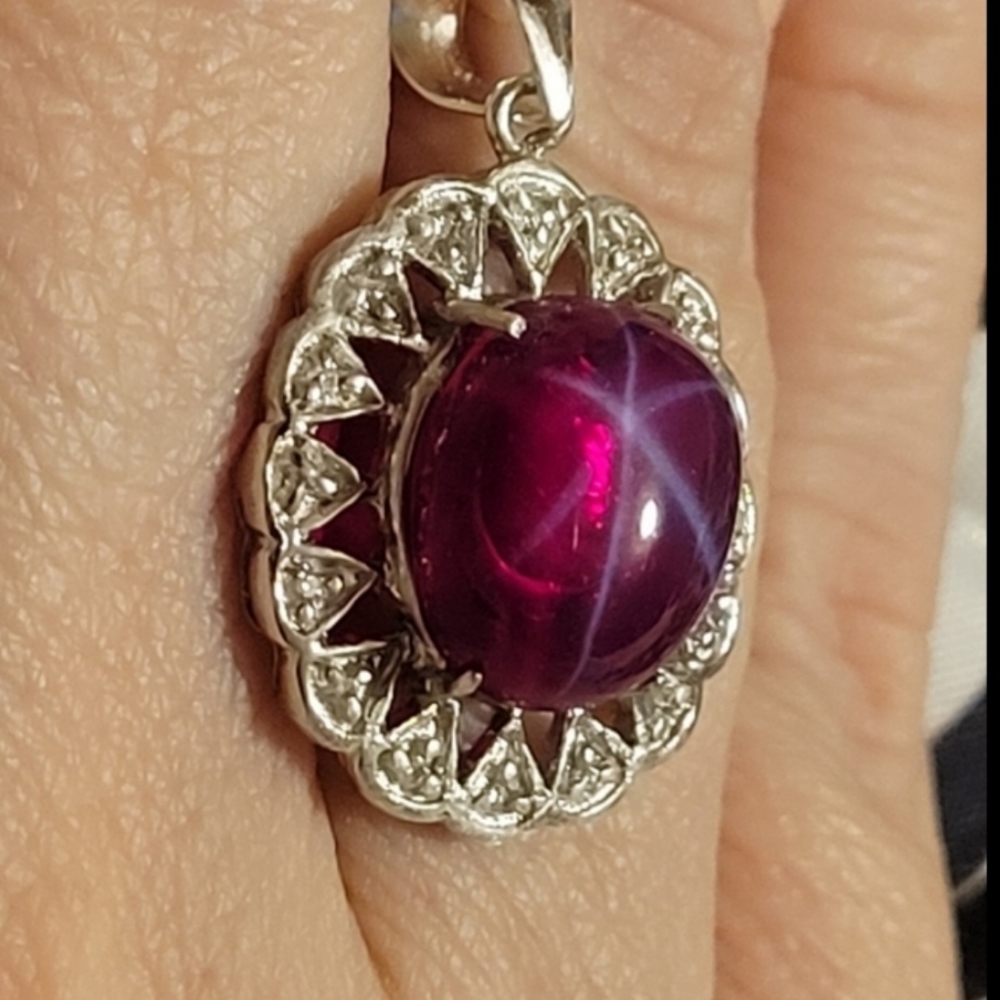 Stamped 925! 10x12 Red Star Ruby Pendant